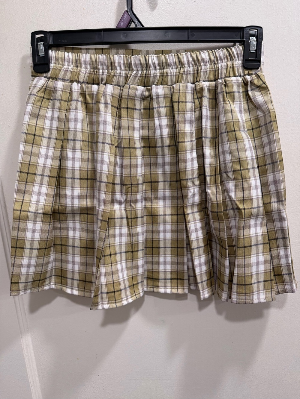 💛 5 for $25! NWT O. Vianca Olive Plaid Pleated Mini Skirt - Large - Picture 3 of 7